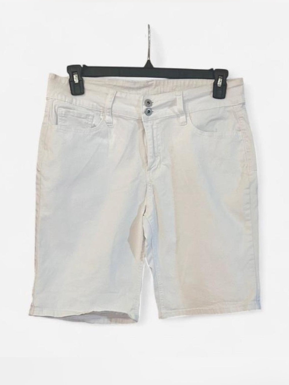 Hydraulic Women's Bermuda Denim Shorts White Size 14 Button Accents Pockets